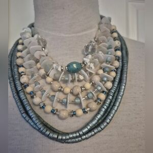 Multi-Layered Blue and White Necklace